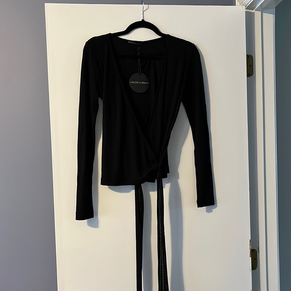 Wrap Tie Harlowe & Graham Top - Medium - Black